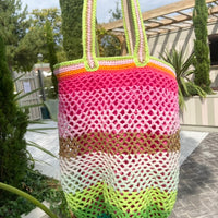 ANABAUM OG DAISY BAG GREEN AND PINK HANDMADE ORGANIC COTTON LUXURY