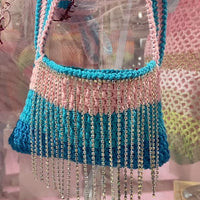 Anabaum Pocket Rhinestones Blue and pink handmade crossbody bag luxury organic cotton