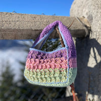 Close-up of the Anabaum Boxy bag's intricate waffle-stitch crochet pattern in premium pastel-tonal cord