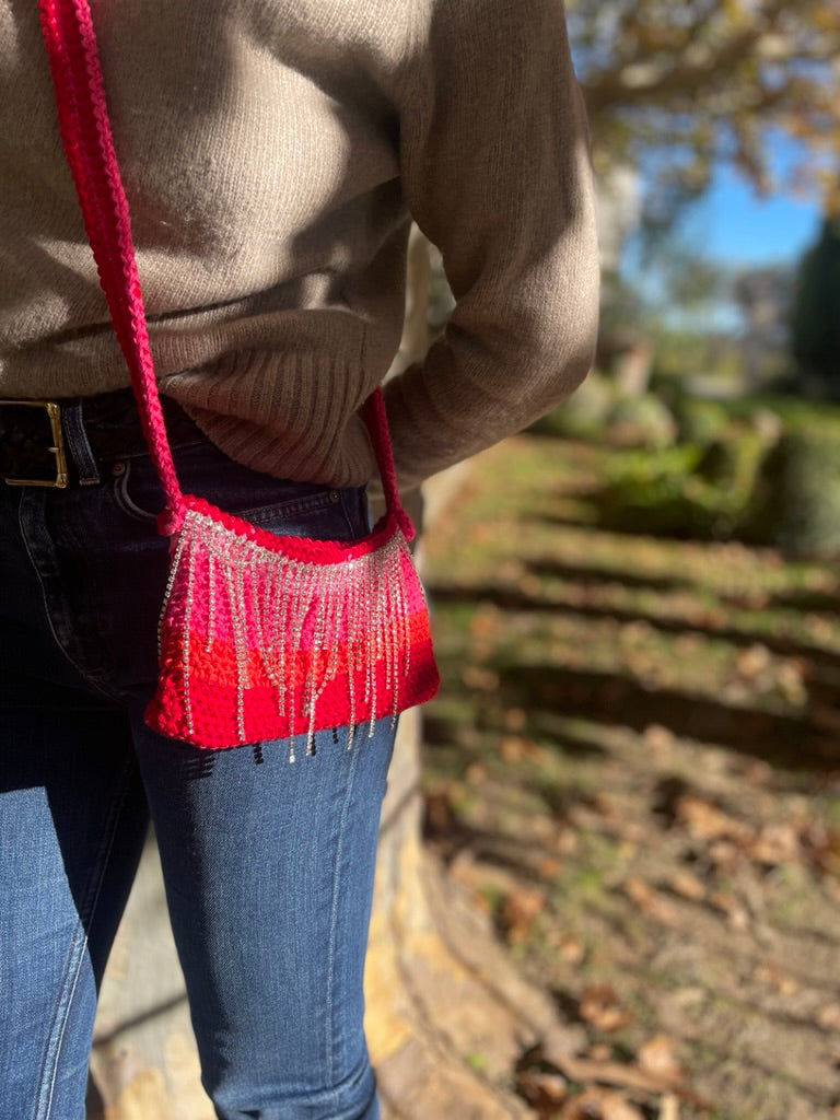 Anabaum Pocket Rhinestones Pink red  handmade crossbody bag luxury organic cotton