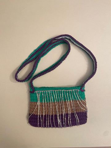 Anabaum Pocket Purple Green handmade crossbody bag luxury organic cotton and Rhinestones