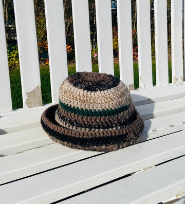 Black and beige with green stripe bucket hat, wool - size small/medium