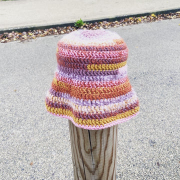 Wool hat mustard pink, large
